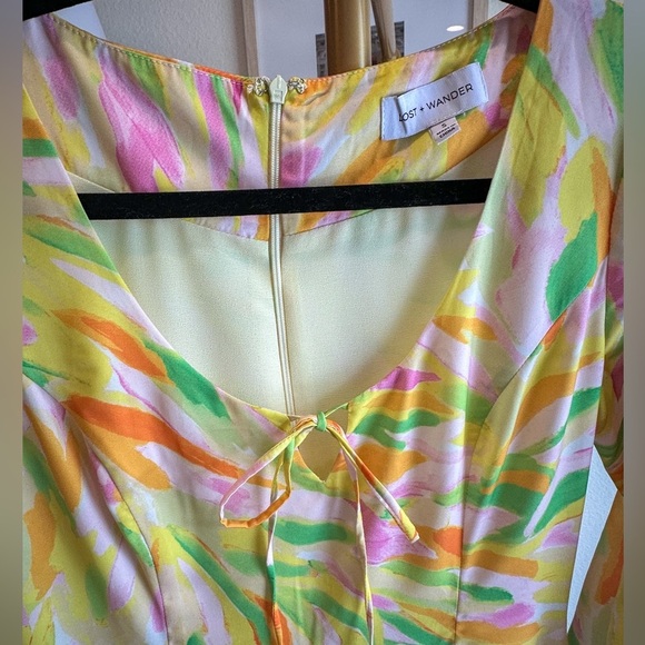 Lost + Wander Vibrant Retro Floral Watercolor Long Sleeve Mini Dress- Size S - Picture 4 of 6